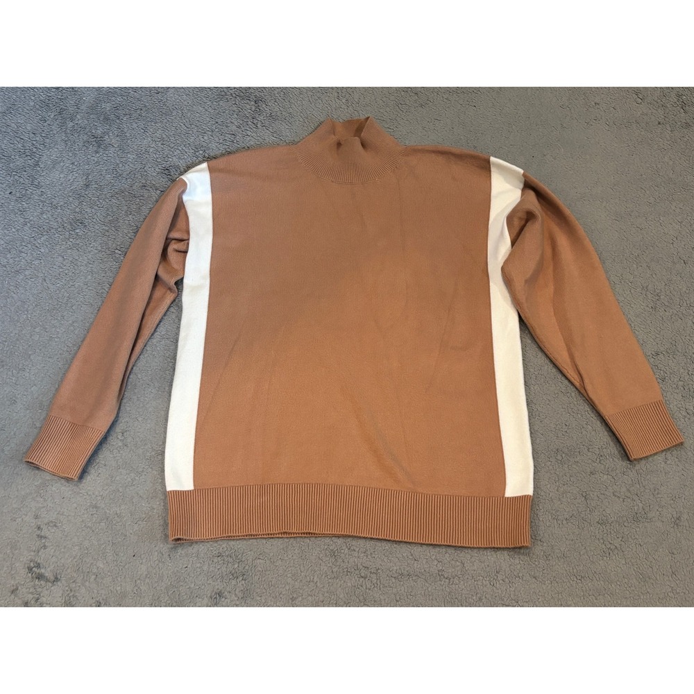 Express Mock Neck Colorblock Sweater Camel Brown Cream Stripe Mens Small